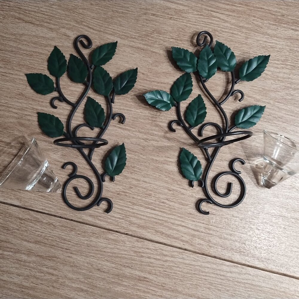 Metal and Glass Leaf Candle Sconces
